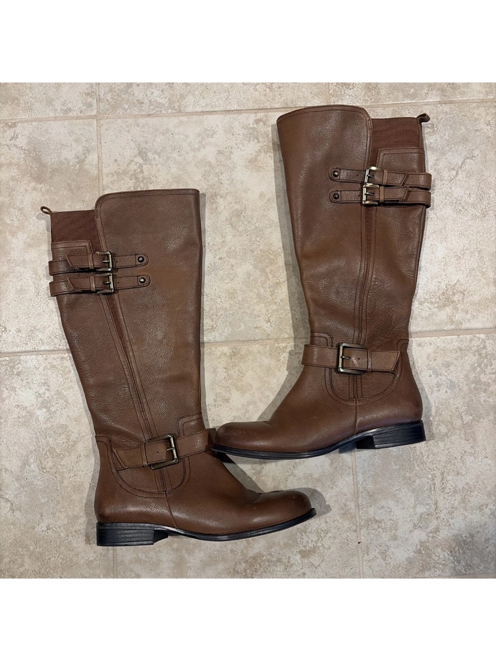 Naturalizer Brown Tall Riding Boots with Buckle Straps women’s size 7